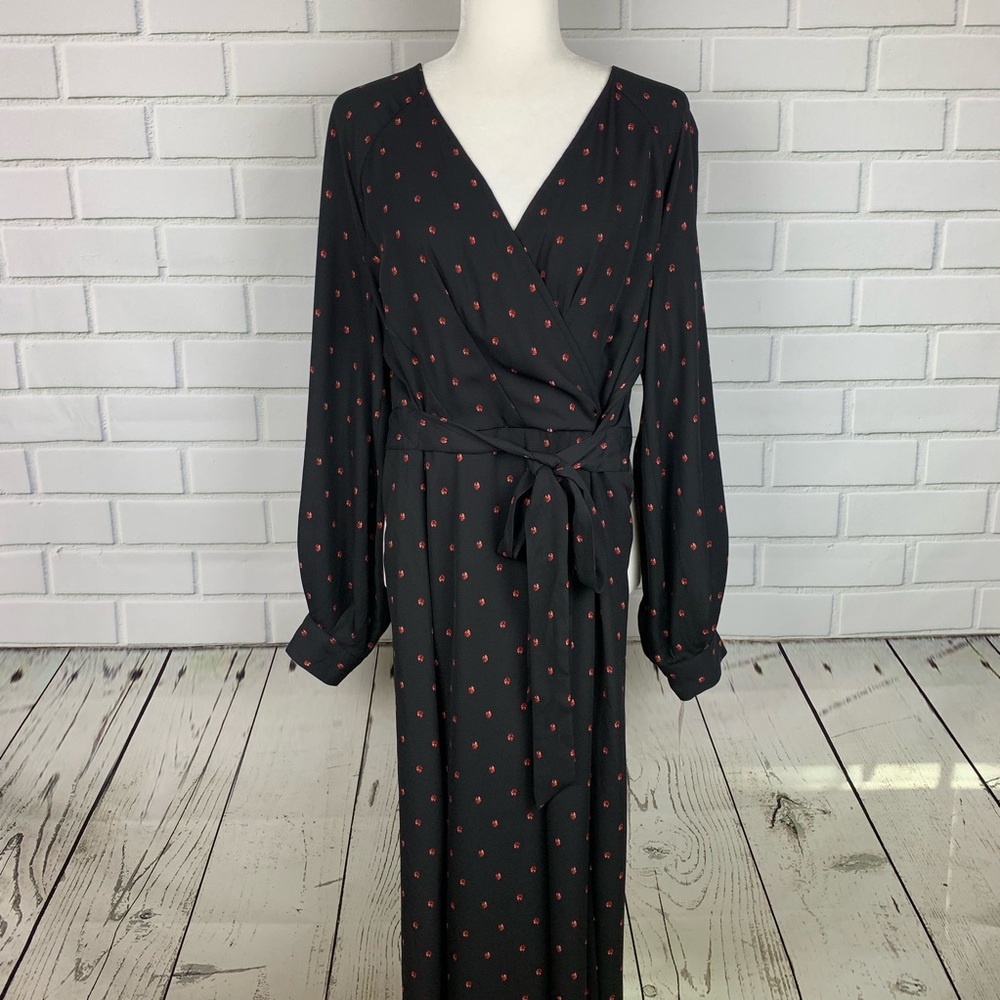 🔥MAISON JULES🔥WIDE-LEG JUMPSUIT PRINTED LADYBUGS BLACK/RED SIZE 4 NWT - Picture 5 of 6